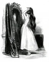 Madame Bovary, pour le roman de Gustave Flaubert - Emma Bovary entasse ses longs cheveux devant son miroir