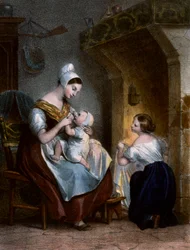 Infirmière allaitant un bébé. Lithographie, vers 1850