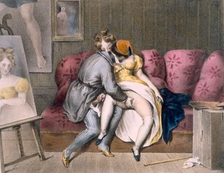Artiste et Modèle: préliminaires manuels, c.1830-40 (lithographie en couleur)