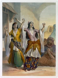 Danseuses égyptiennes exécutant le Ghawazi à Rosette, Égypte