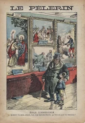 Caricature antisémite par Achille Lemot pour « Le Pèlerin » de septembre 1896 - École de commerce : quand tu deviens un crant, tu mon lit Jacob, qu