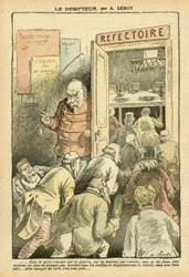 Illustration de Achille Lemot (1846-1909) dans Le Pèlerin, 27/03/04 - Le dompteur - Restaurant Cafés, Gastronomie cuisinier - Combes Emile (1835-1921), Dompteur - Métaphore Alimentaire