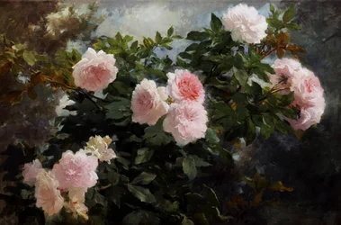 Nature morte de roses. Peinture de Achille Theodore Cesbron (1849-1913) Collection privee.