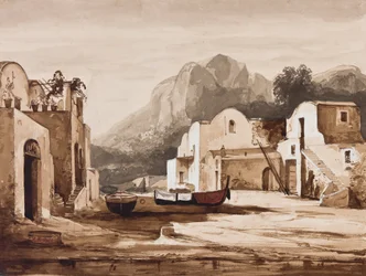 Village côtier napolitain, peut-être Capri avec Monte Solaro, avec des ajouts du Prince Alfonso Maria di Borbone
