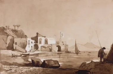 Port arborant le drapeau Borbone avec le Vésuve au sud, avec des ajouts par un élève Borbone