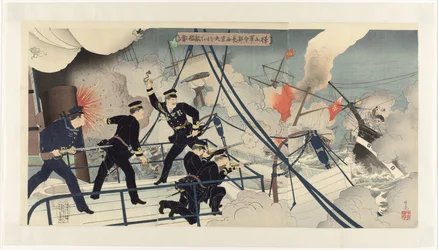 Kabayama, chef du commandement naval, attaque un navire ennemi avec le Seikyô Maru