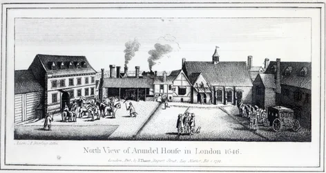 Vue nord de la maison Arundel à Londres, gravée par Wenceslaus Hollar en 1646 et publiée en 1792