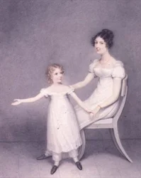 Lady Louth, fille du 13e baron Dunsany, avec sa fille