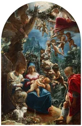 Italien : sacra famiglia con san giovannino e un angelo La sainte famille avec l