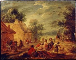 Cavaliers attaquant un hameau