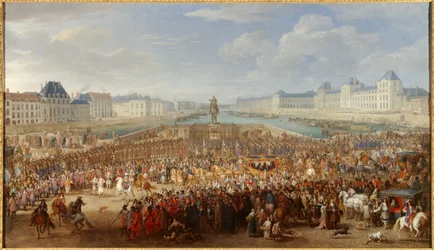 Le roi Louis XIV (1638-1715) traversant le Pont Neuf en carrosse