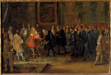 Le roi Louis XIV reçoit les ambassadeurs suisses au Louvre