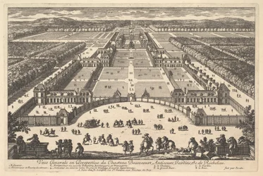 Vue générale en perspective du Château Bassecourt, Anticours, Jardins, etc. de Ric..., 17e siècle