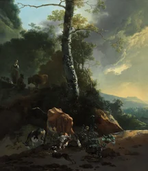 Paysage avec bœuf enragé