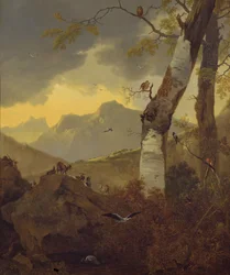 Paysage Montagneux avec Chèvres et Oiseaux, vers 1657