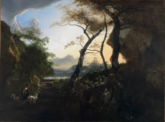 Paysage forestier avec bergers