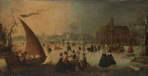 Paysage avec canal gelé