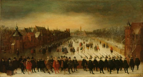 Le Vijverberg, La Haye, en hiver, avec le prince Maurits et sa suite au premier plan