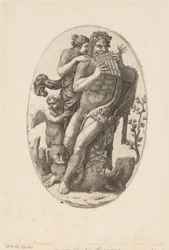 Satyre avec flûte de Pan et une nymphe