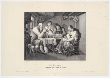 Homme assis avec un bâton et un enfant, planche 65 de la série de figures d
