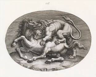 Speculum Romanae Magnificentiae : Lion attaquant un cheval, vers 1540-80