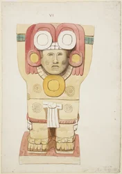 Caryatide de la chambre extérieure, Temple A, terrain de jeu, Chichen Itza, Mexique