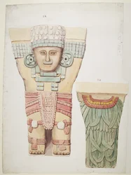 Caryatide de la chambre extérieure, Temple A, terrain de jeu de balle Chichen Itza, Mexique