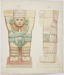 Caryatide de la chambre extérieure, Temple A, terrain de jeu de balle, Chichen Itza, Mexique