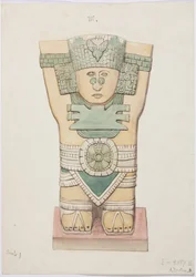 Caryatide de la chambre extérieure, Temple A, terrain de jeu de balle, Chichen Itza, Mexique