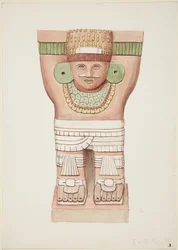 Caryatide de la chambre extérieure, Temple A, temple du terrain de jeu de balle, Chichen Itza, Mexique