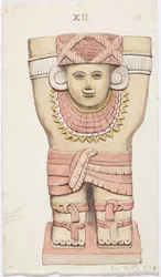 Caryatide de la chambre extérieure, temple A, terrain de jeu de balle, Chichen Itza, Mexique