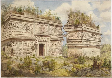 Ruines à Chichen Itza, Yucatan, Mexique Dépeint la façade est du Bâtiment A et Iglesia
