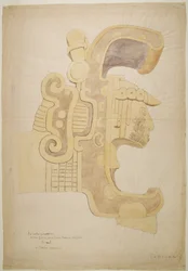 Ruines/reliefs en pierre au temple d