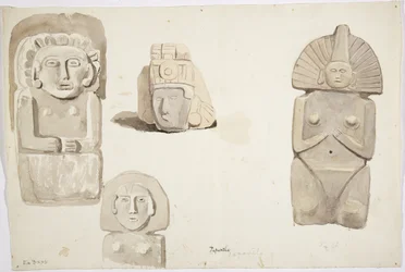 Statues en pierre de Papantla, Mexique (aquarelle)