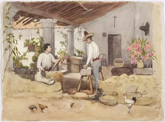 Deux hommes fabriquant des selles, atelier de sellerie, Coscomatepec, Mexique