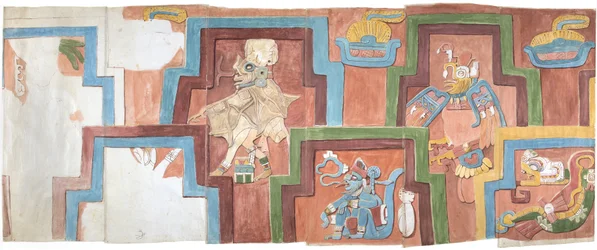 Copie aquarelle de la façade en stuc du temple sur la pyramide à Acanceh