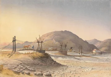 Pont suspendu en lanières de cuir (mais réparé avec une chaîne) sur le Maypu, à cinq lieues au sud de Santiago, Chili, 11 janvier 1851
