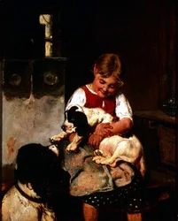 Jeune fille avec chiot