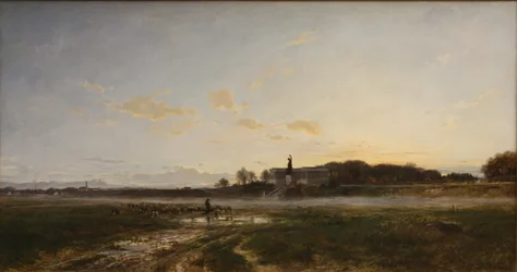 La Theresienwiese avec la Bavaria dans la lumière du soir