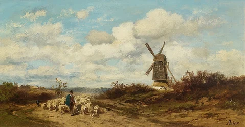 Paysage avec moulin à vent et bergers