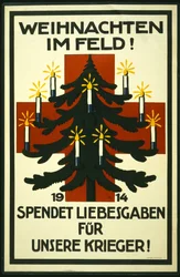 Campagne de Noël par la Croix-Rouge allemande demandant des colis à envoyer aux troupes en première ligne, pub. Munich