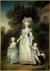 Portrait en pied de la reine de France Marie-Antoinette avec Marie-Thérèse et le premier Dauphin Louis Joseph Xavier François