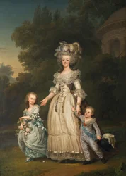 Suédois :  La reine Marie-Antoinette et deux de ses enfants se promènent dans le parc de Trianon
 La reine Marie-Antoinette de France et deux de ses enfants se promènent dans le parc de Trianon