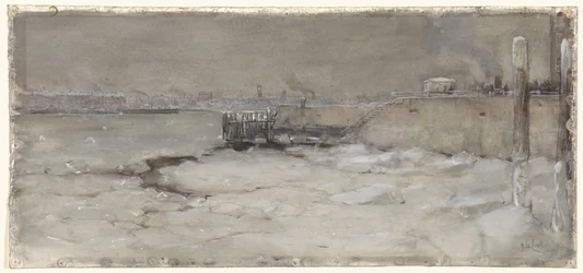 Le transport de la glace sur la Meuse à Rotterdam