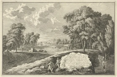 Paysage fluvial arcadien avec femme et enfant