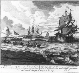 « La baleine est remorquée ou ramée à bord. » (n° 7 de la série sur la chasse à la baleine)