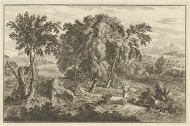 Femme touchée par une flèche dans un paysage arcadien