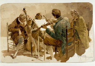 Quatre musiciens Trois violonistes et un violoncelliste