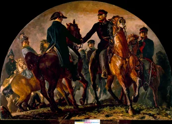 Rencontre de Gebhard Leberecht von Blücher (1742-1819) et Arthur Wellesley Wellington (1769-1852), à la bataille de La Belle Alliance (1815)