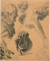 Esquisses de mains, bras et têtes